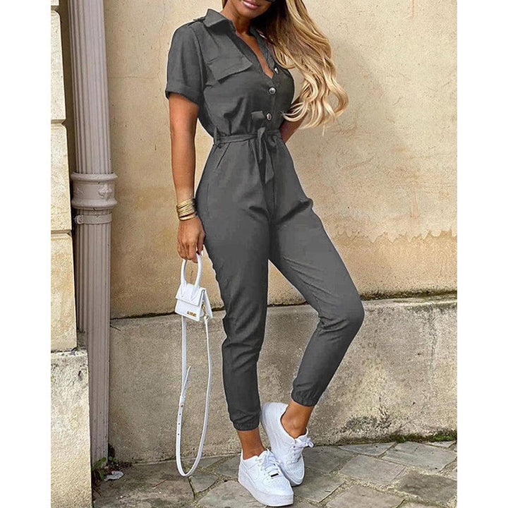Damen Kurzarm-Utility-Overall mit Taillenbindegürtel und schmalem Joggerbein Drune
