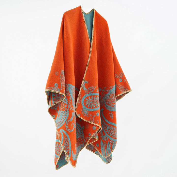 Damen Wollmix-Wendecape mit Paisley-Jacquard und offenem V-Ausschnitt Drune