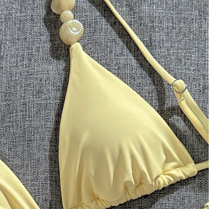 Damen Triangel-Bikini mit dekorativen Perlenakzenten und feinem Minimaldesign Drune
