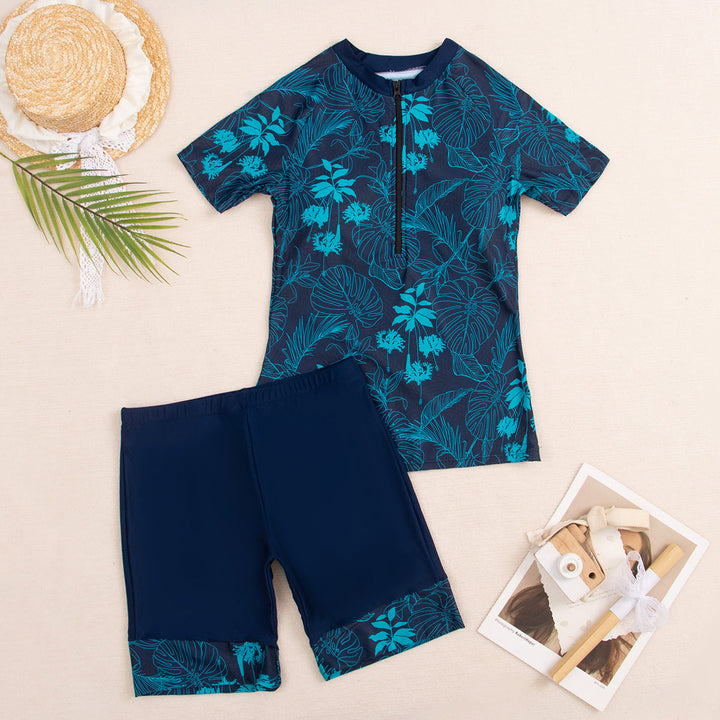 Damen Sportlicher Zweiteiler Badeanzug mit modernem Floral-Design Drune