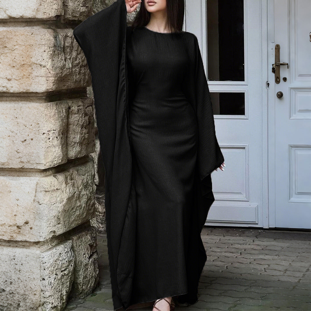 Damen nan fließendes Maxikleid mit weiten drapierten Ärmeln aus Viskosemix Drune