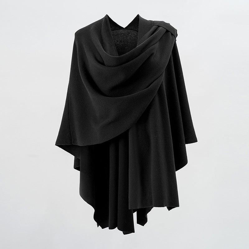 Damen Kapuzenponcho aus Feinstrick mit asymmetrischem Saum Drune
