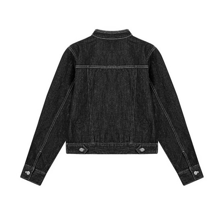 Damen Taillierte Jeansjacke mit Stehkragen, Ziernähten und Metallknopfverschluss Drune