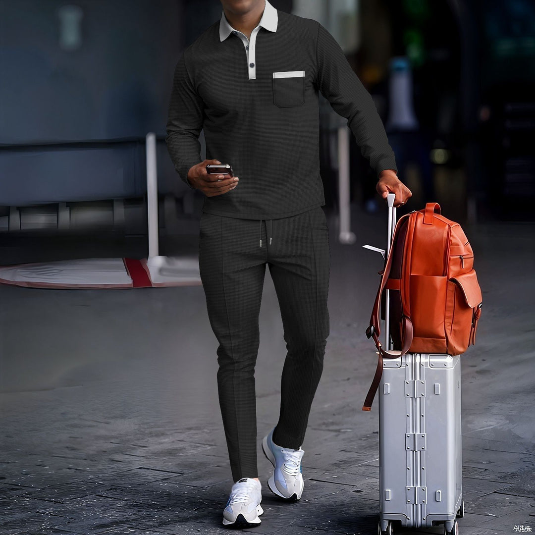 Herren modisches Freizeit-Set mit Kragen und praktischen Taschen Drune