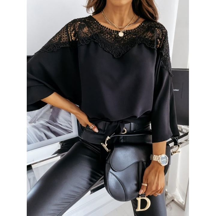 Damen nan elegante Spitzenbluse mit Bindeschleife und überschnittenen Ärmeln Drune