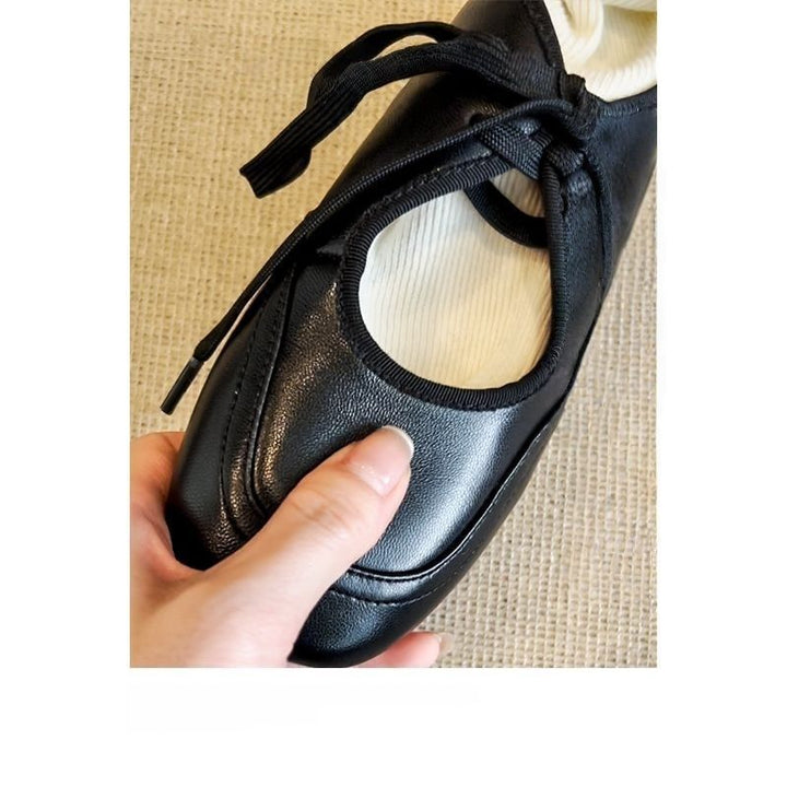 Damen Bequeme Schnürer im Retro‑Ballerina‑Look mit verstecktem Keil und Komfortfußbett Drune