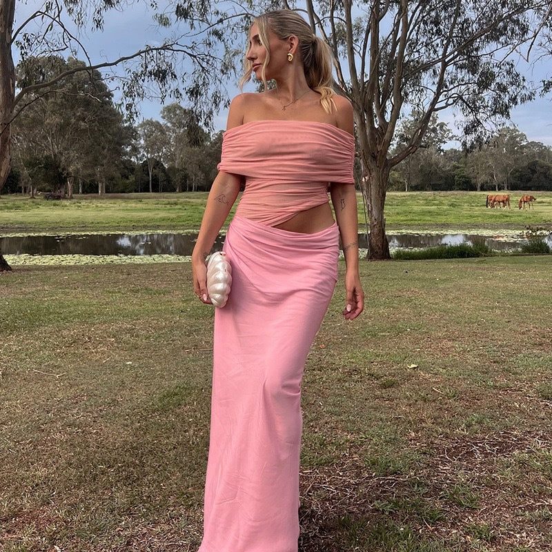 Damen Maxi-Kleid mit transparenten Elementen und Wickel-Detail Drune