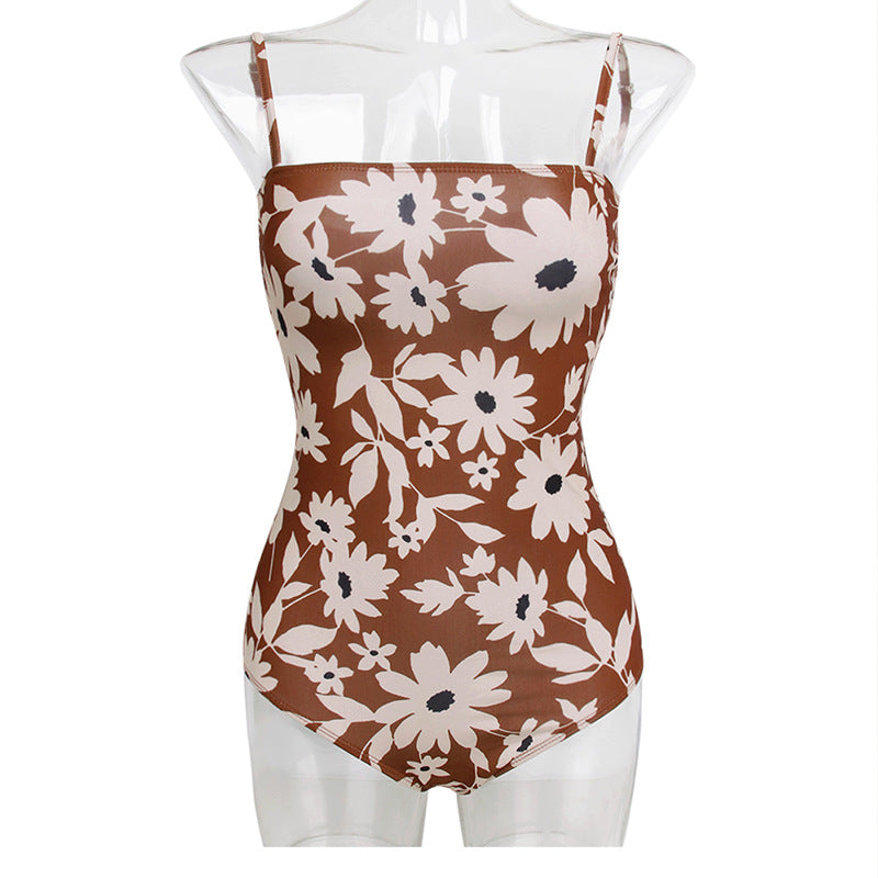Damen Einteiler Badeanzug mit floralem Design und verstellbaren Trägern Drune
