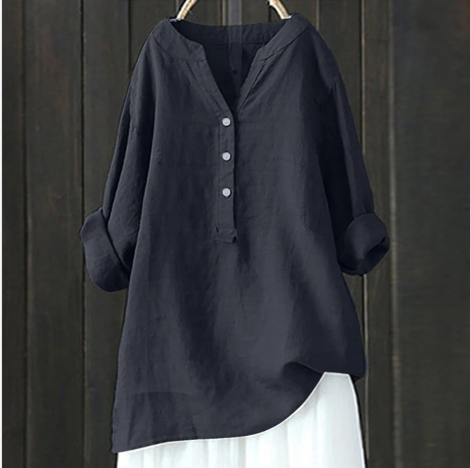 Damen Leinenbluse mit halbem Knopfverschluss und lässigem Schnitt Drune