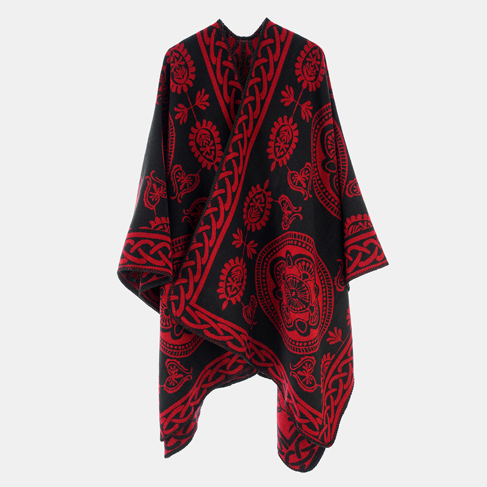 Damen Oversize-Cape mit ornamentalem Jacquard und asymmetrischem Zipfelsaum Drune