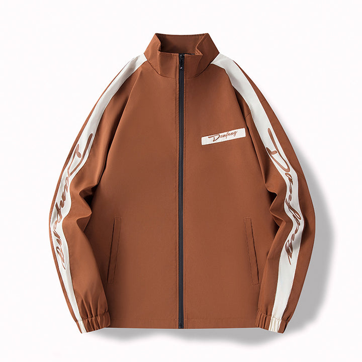Herren Leichte Trackjacke im Retro‑Sportlook mit Stehkragen, durchgehendem Reißverschluss und Kontraststreifen Drune