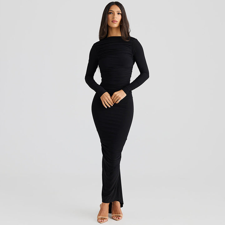 Damen Elegantes langes Kleid mit raffiniertem Raffungseffekt Drune