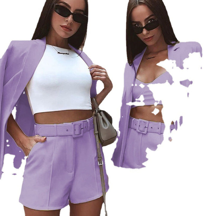 Damen Elegantes Zweiteiliges Blazer‑Shorts‑Set mit tailliertem Reversblazer und High‑Waist Shorts Drune