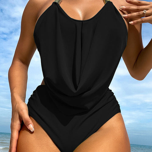 Damen Einteiler Badeanzug mit dekorativem Wickeldetail Drune