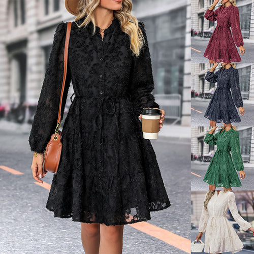 Damen Blusenkleid mit hochgeschlossener Leiste und verspieltem Design Drune