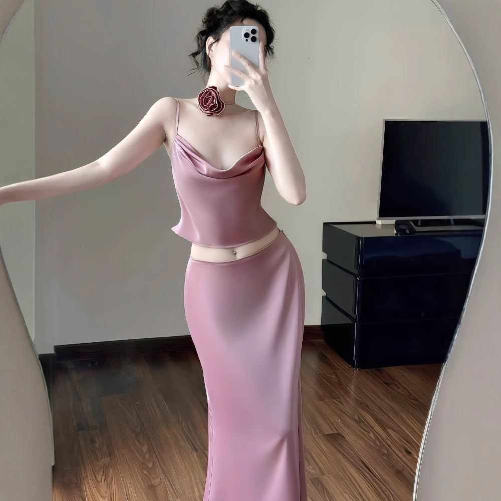 Damen elegantes zweites Etui-Kleid mit Rüschen und Trägern Drune
