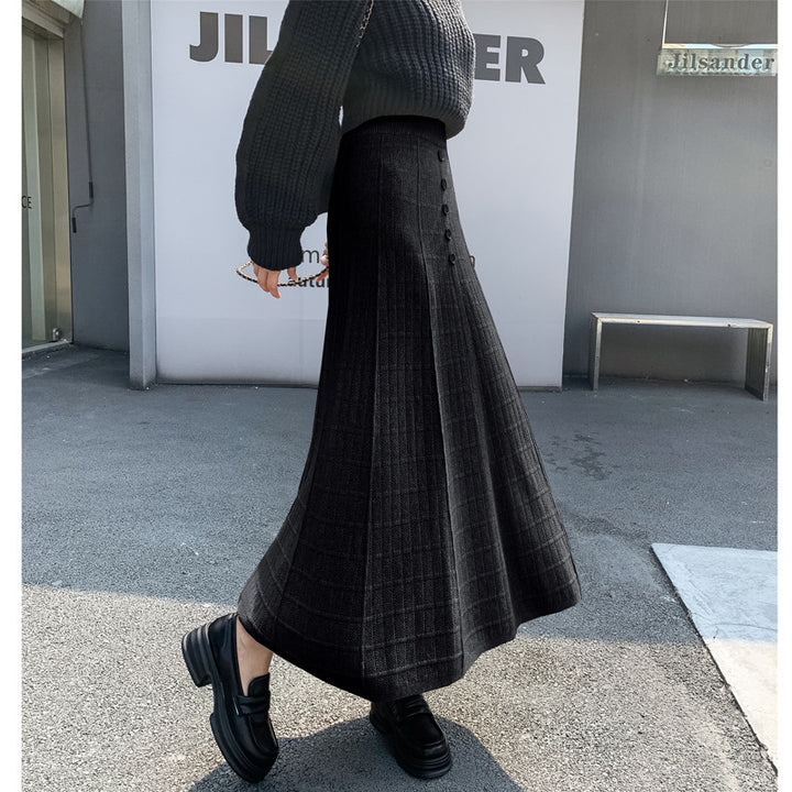 Damen Langer Plissee-Rock mit Knopfdetails Drune