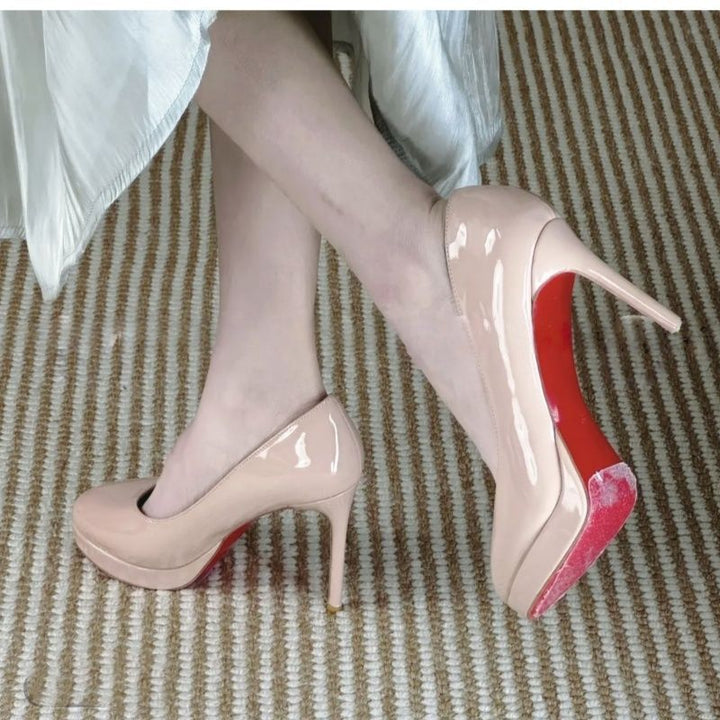 Damen glänzende Stiletto Pumps mit hoher Absatzform Drune