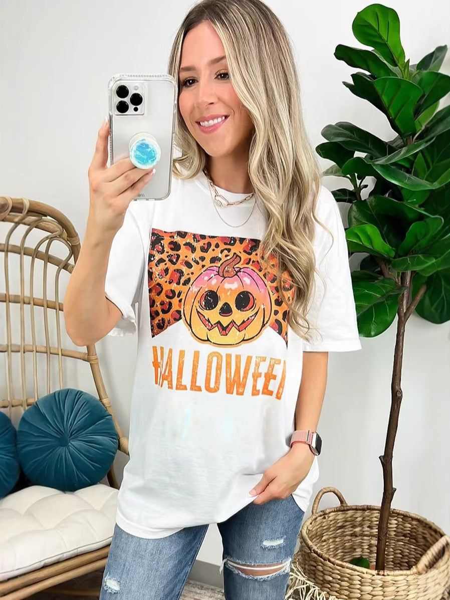 Damen Grafik-T-Shirt mit verspieltem Halloween-Kürbisdesign Drune