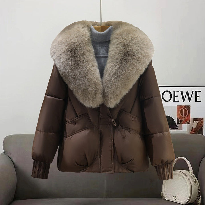 Damen Kurzsteppjacke im Boxy‑Cut mit extra breitem Schalkragen aus Kunstfell und Rippbündchen Drune