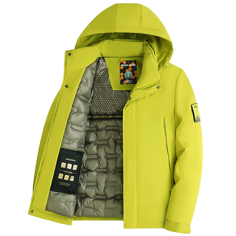 Herren Wattierte Kapuzenjacke mit 3D-Quilt-Innenfutter und wasserabweisender Außenhülle Drune