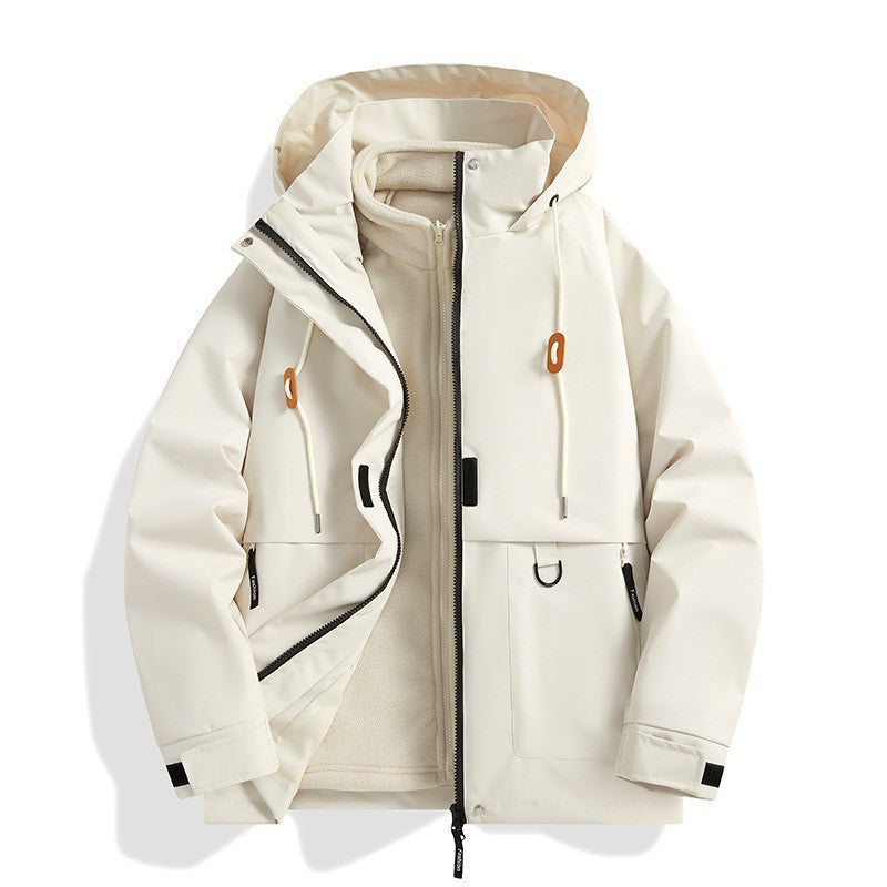 Herren Wattierte Softshell-Funktionsjacke mit Kapuze, Fleece-Innenfutter & verdecktem Reißverschluss Drune