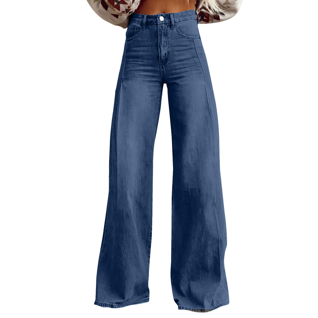 Damen nan hochgeschnittene Schlagjeans mit extra weitem Bein, figurstreckender Passform und dezenter Vintage-Waschung Drune