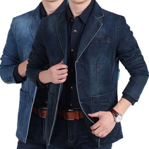Herren nan Jeansblazer mit Used-Effekt, schmaler Schnitt, Brustleistentasche und aufgesetzten Taschen Drune
