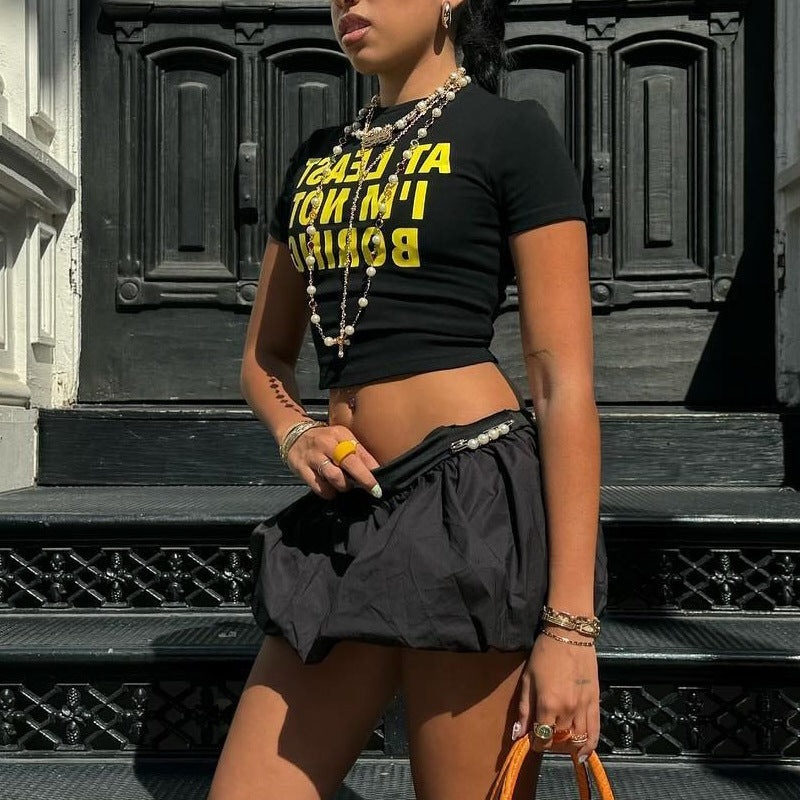 Damen cropped T-Shirt mit auffälligem Typografie-Druck Drune