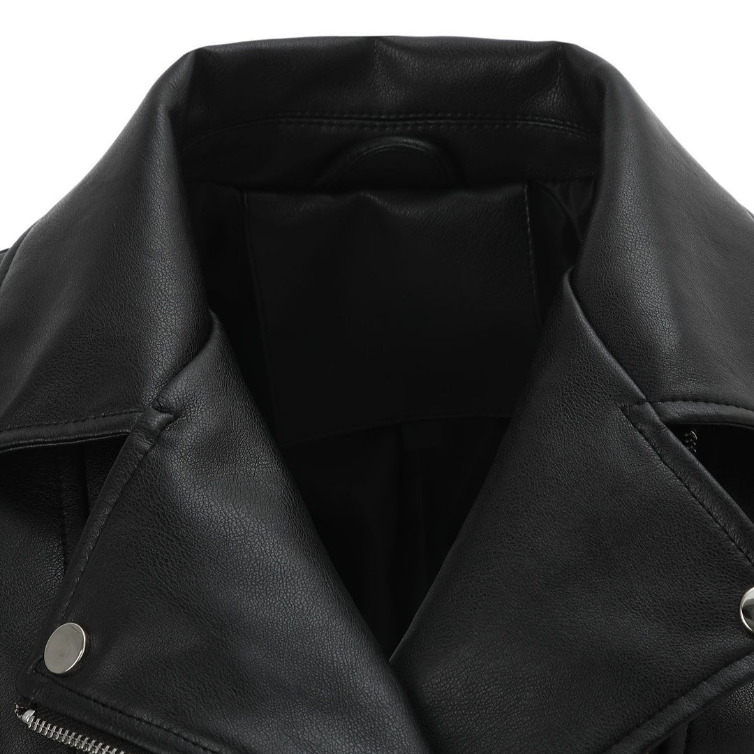 Damen Stylische und figurbetonte Bikerjacke mit Metallreißverschlüssen Drune