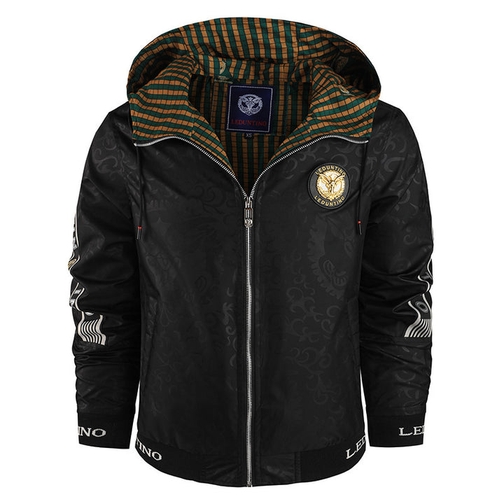 Herren nan leichte Kapuzen-Sportjacke mit Jacquardmuster, Metallreißverschluss und elastischen Bündchen Drune