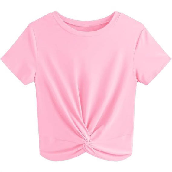 Damen Kurzarm T-Shirt mit Knoten und elastischem Stoff Drune