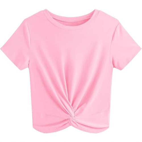 Damen Kurzarm T-Shirt mit Knoten und elastischem Stoff Drune