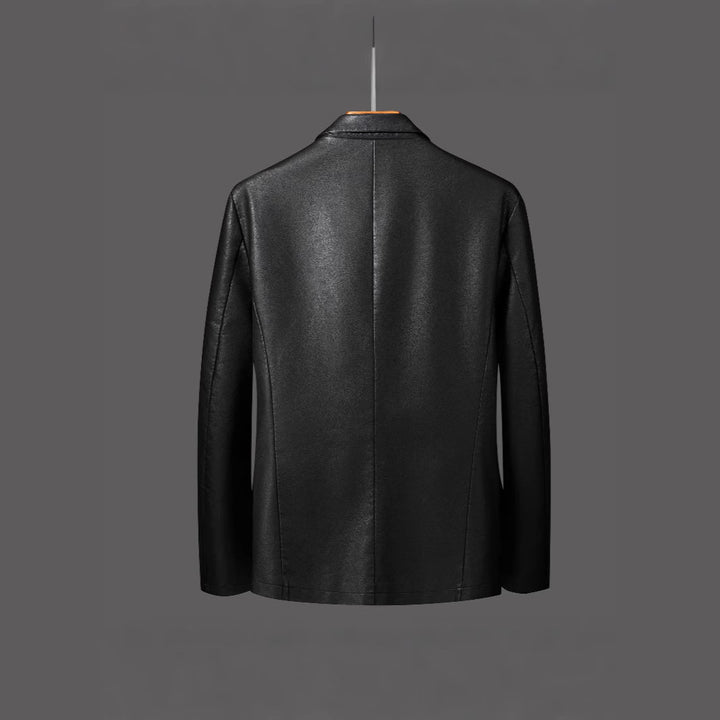 Herren Einreihiger Blazer aus Lederimitat mit Notch-Revers und Pattentaschen Drune