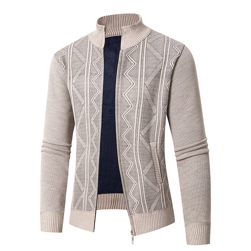 Herren Strickjacke mit strukturiertem Zopfdesign und hohem Kragen Drune