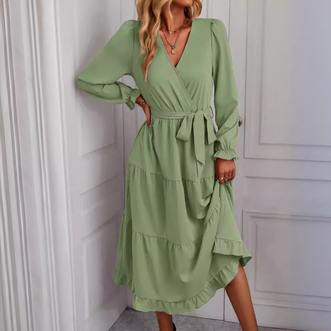 Damen Wickelkleid mit Rüschen und Taillengürtel Drune