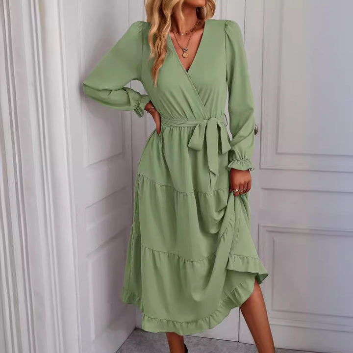 Damen Wickelkleid mit Rüschen und Taillengürtel Drune