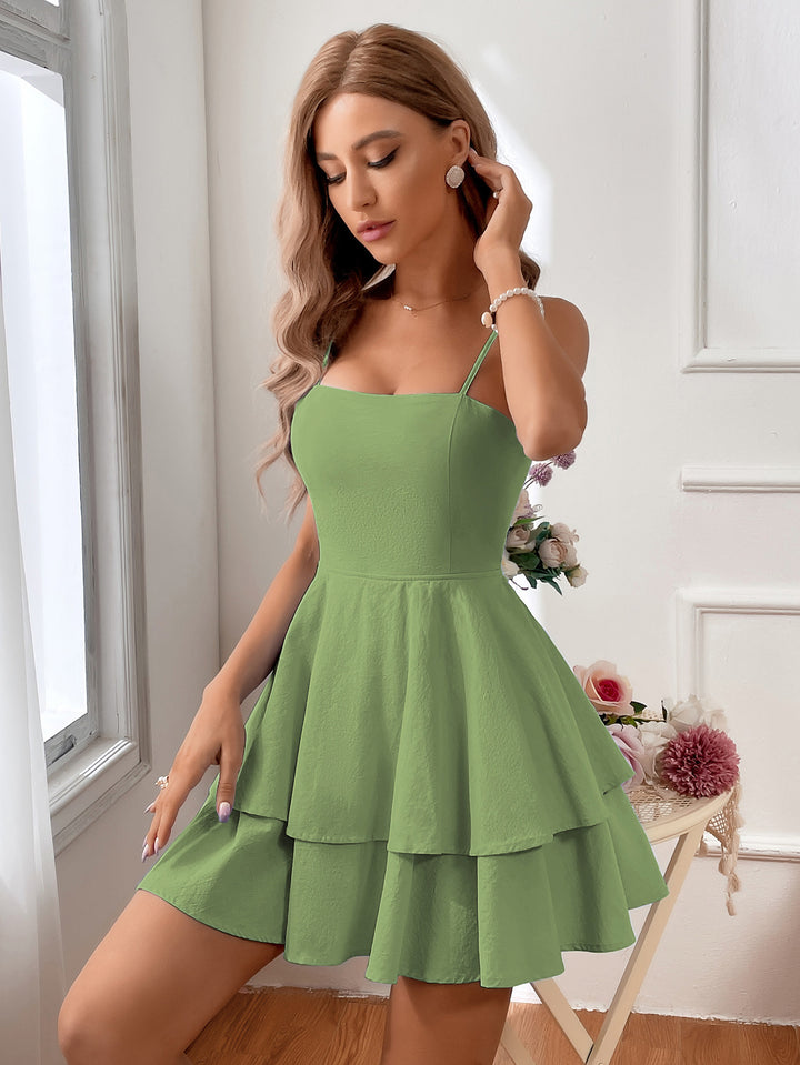 Damen fließendes Freizeitkleid mit voluminösen Rüschenschichten Drune