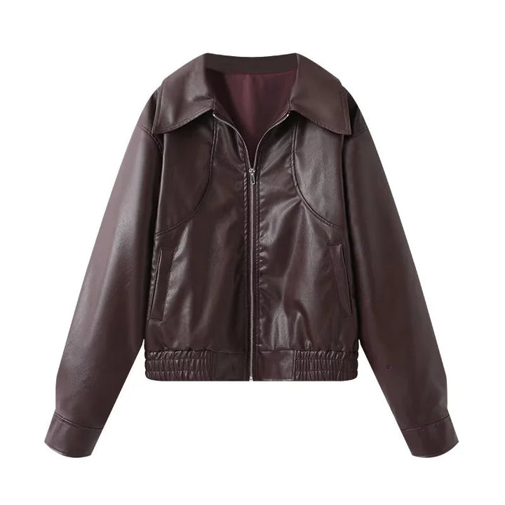 Damen modische Kunstlederjacke mit raffinierter Passform Drune