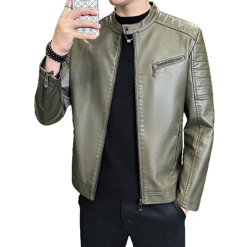 Herren Modische Kunstlederjacke mit Stehkragen Drune 1788322179
