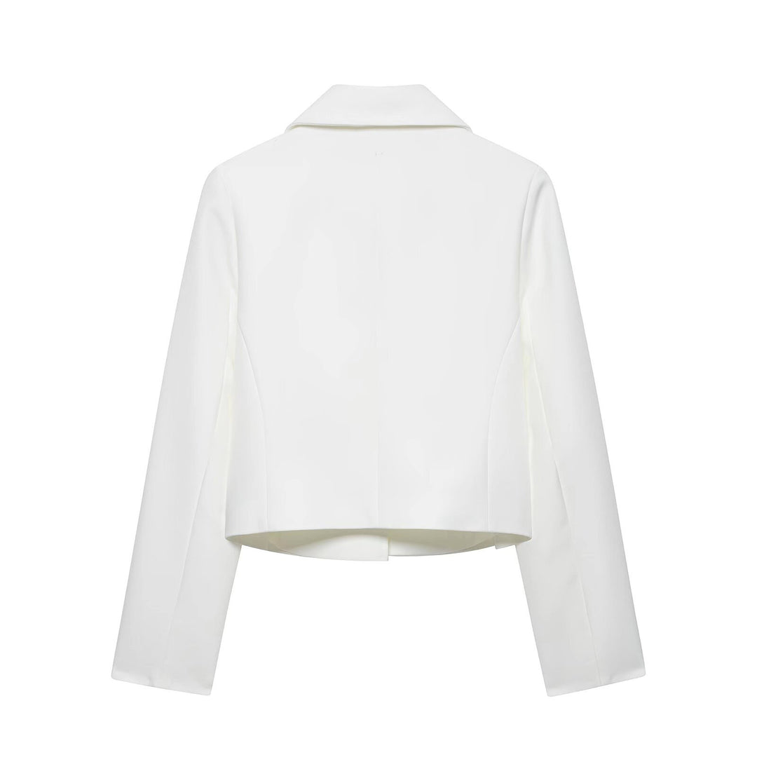 Damen Eleganter taillierter Cropped‑Blazer mit doppelreihiger Zierknopfleiste und konstruiertem Revers Drune