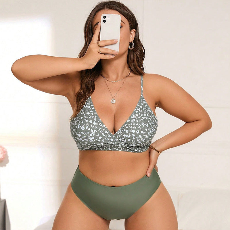 Damen Hochgeschnittener Bikini mit modischem Blumenmuster Drune