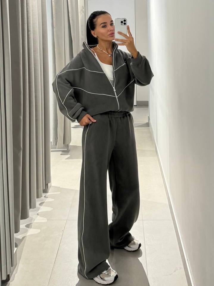 Damen sportliches Oversized-Set mit hohem Kragen und elastischen Bündchen Drune