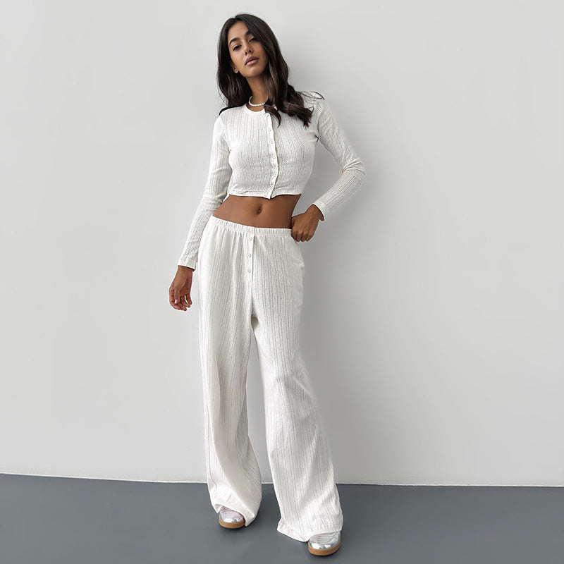 Damen Langarm-Crop-Top mit Knopfleiste und weichem Material Drune