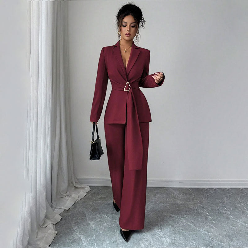 Damen Elegantes Blazer-Kostüm mit Taillengürtel Drune
