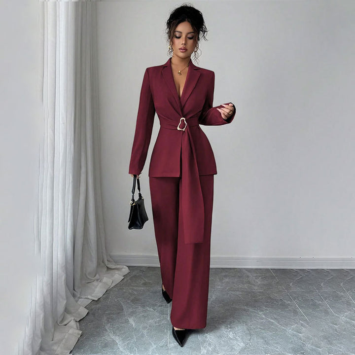 Damen Elegantes Blazer-Kostüm mit Taillengürtel Drune