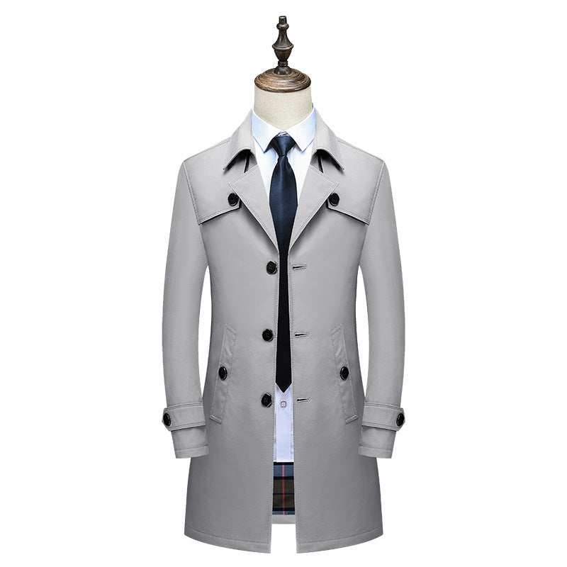 Herren Klassischer Trenchcoat mit karierter Innenfutter und Wetterschutz Drune