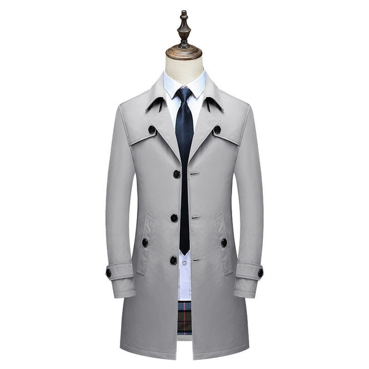Herren Klassischer Trenchcoat mit karierter Innenfutter und Wetterschutz Drune