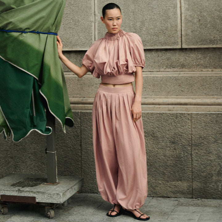 Damen Crop-Top mit voluminösen Puffärmeln und Taillenbetonung Drune