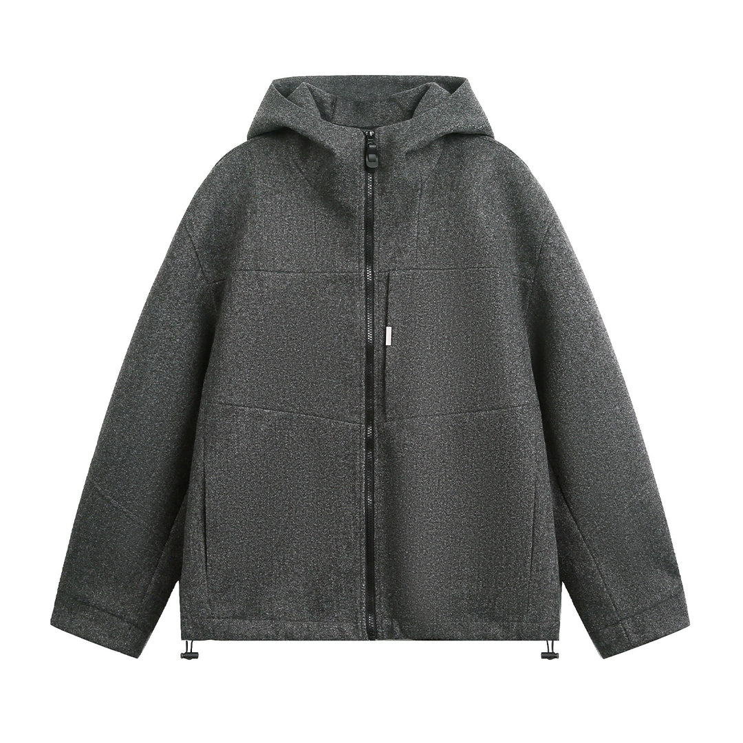 Unisex Oversize Kapuzenjacke aus meliertem Wollmix mit Kordelzugsaum Drune